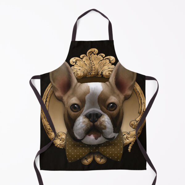 Item preview, French bulldog illustration with ochre bowtie and gold frame designed and sold by Svitac.