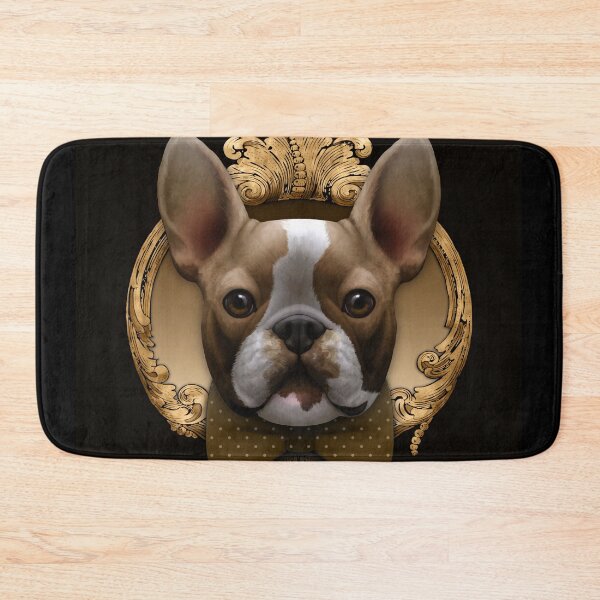 Item preview, French bulldog illustration with ochre bowtie and gold frame designed and sold by Svitac.