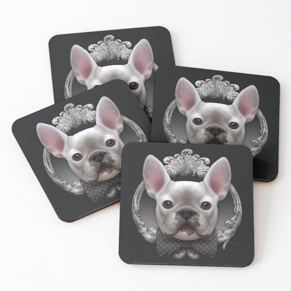 Item preview, French bulldog illustration with grey bowtie and silver frame designed and sold by Svitac.