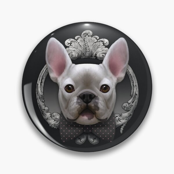 Item preview, French bulldog illustration with grey bowtie and silver frame designed and sold by Svitac.