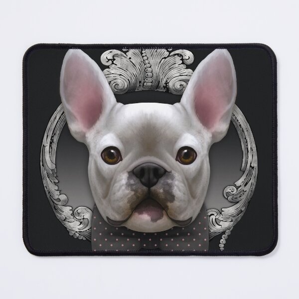 Item preview, French bulldog illustration with grey bowtie and silver frame designed and sold by Svitac.