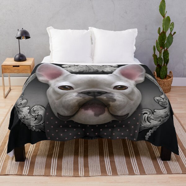 Item preview, French bulldog illustration with grey bowtie and silver frame designed and sold by Svitac.