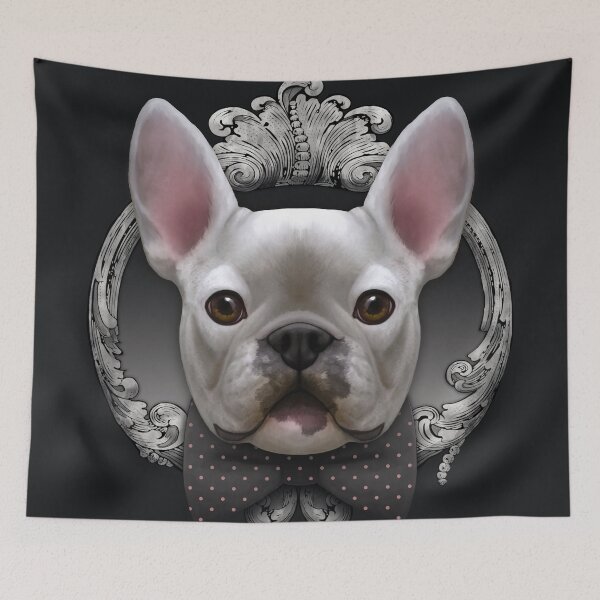 Item preview, French bulldog illustration with grey bowtie and silver frame designed and sold by Svitac.