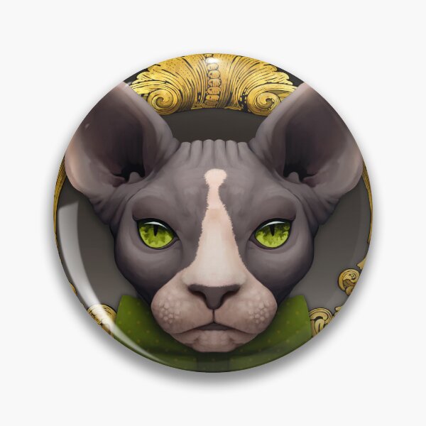 Item preview, Sphynx cat illustration with green bowtie and gold ornamental frame designed and sold by Svitac.