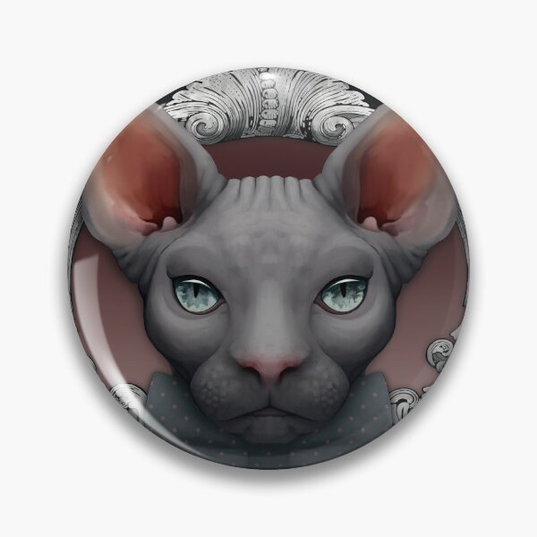 Item preview, Sphynx cat illustration with grey bowtie and silver ornamental frame designed and sold by Svitac.