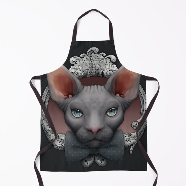 Item preview, Sphynx cat illustration with grey bowtie and silver ornamental frame designed and sold by Svitac.