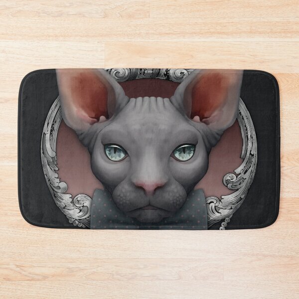 Item preview, Sphynx cat illustration with grey bowtie and silver ornamental frame designed and sold by Svitac.