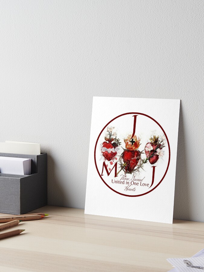 Sacred Heart of Jesus, Immaculate Heart of Mary and Chaste Heart of St.  Joseph Printable Image, Hearts of the Holy Family Catholic Print Art 