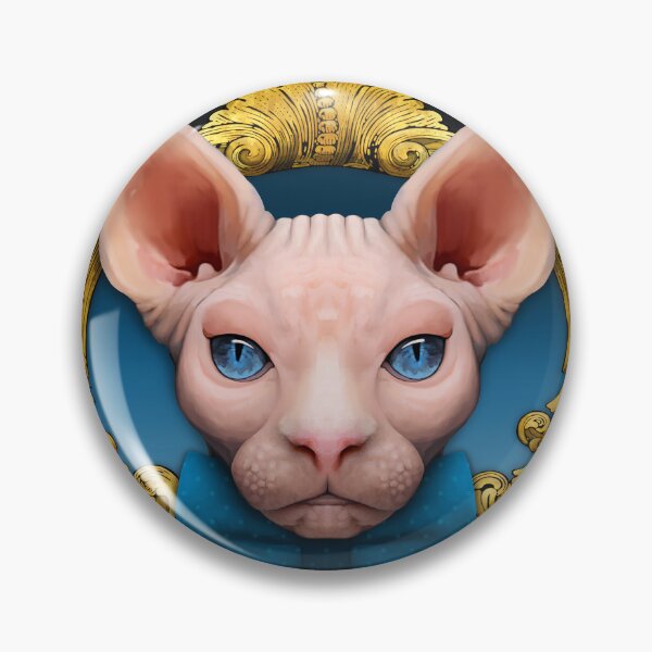 Item preview, Sphynx cat illustration with blue bowtie and gold ornamental frame designed and sold by Svitac.