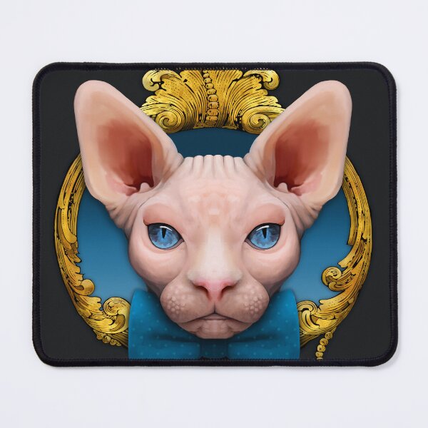 Item preview, Sphynx cat illustration with blue bowtie and gold ornamental frame designed and sold by Svitac.