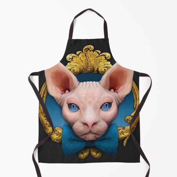 Item preview, Sphynx cat illustration with blue bowtie and gold ornamental frame designed and sold by Svitac.