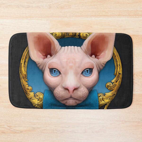 Item preview, Sphynx cat illustration with blue bowtie and gold ornamental frame designed and sold by Svitac.