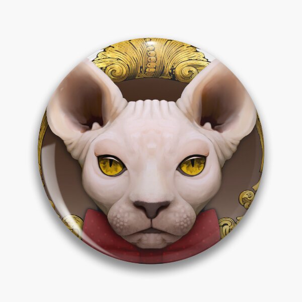 Item preview, Sphynx cat illustration with red bowtie and gold ornamental frame designed and sold by Svitac.