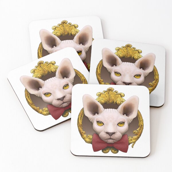 Item preview, Sphynx cat illustration with red bowtie and gold ornamental frame designed and sold by Svitac.