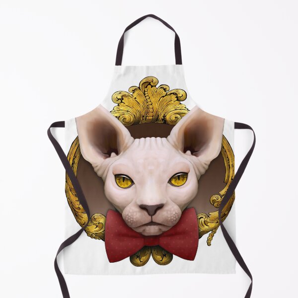 Item preview, Sphynx cat illustration with red bowtie and gold ornamental frame designed and sold by Svitac.