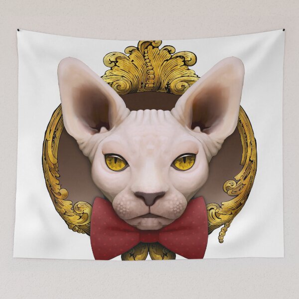 Item preview, Sphynx cat illustration with red bowtie and gold ornamental frame designed and sold by Svitac.
