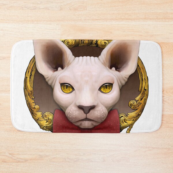 Item preview, Sphynx cat illustration with red bowtie and gold ornamental frame designed and sold by Svitac.