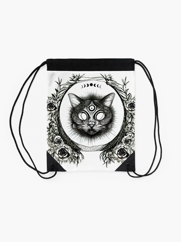Alternate view of Three Eyed Cat Drawstring Bag