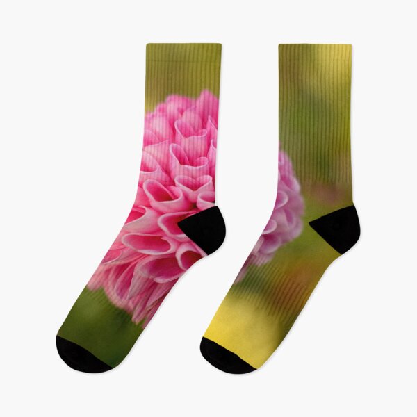 Item preview, FLORA #2 – Hot Pink Dahlia Ball Framed in Yellow and Green designed and sold by DEL-Productions.