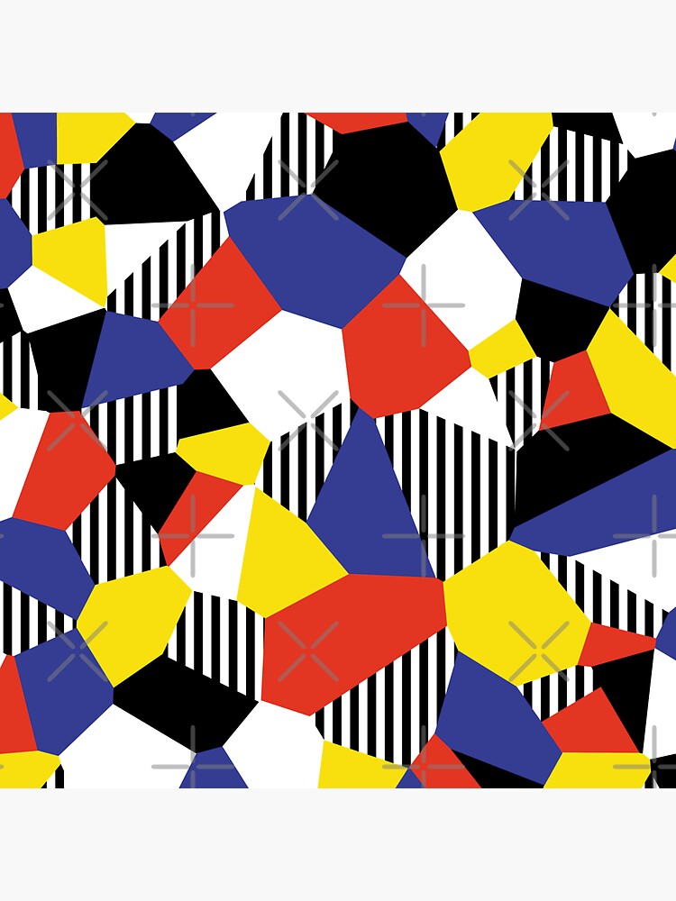 "Retro Colorful Mosaic and Stripe Pattern Red, Blue, Yellow, Black