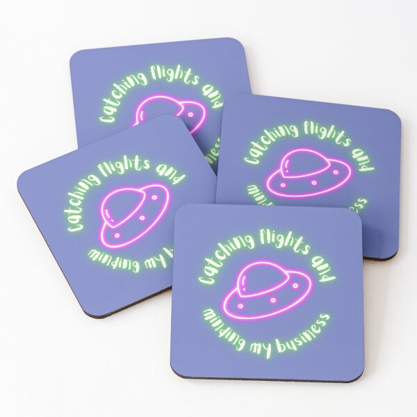 Item preview, Catching Flights And Minding My Business - Neon Sign, Flying Saucer, UFO, Starry Night, Pink And Green, Blue Background designed and sold by AmbiguNation.