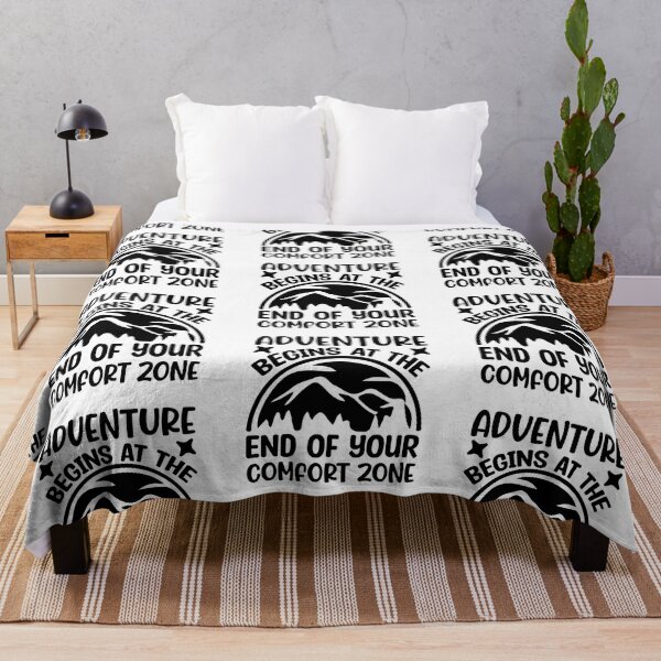 Aperçu de l'œuvre Adventure Begins At The End of Your Comfort Zone I love Camping Hiking Camping Tree Mountains Tent Art Design Happy Apparel Essential Inspiration Joy Mood Funny créée et vendue par DesignByHeartUK.
