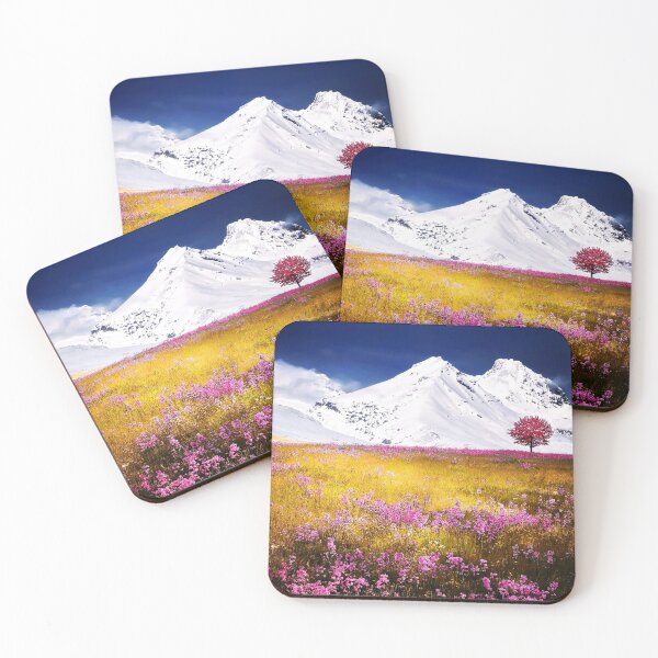 Item preview, FLORA #24 - Field of Pink and Gold Under Glacier Mountain designed and sold by DEL-Productions.