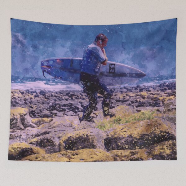 Item preview, Surfer Traversing the Rocks Watercolor designed and sold by Steven Jodoin.