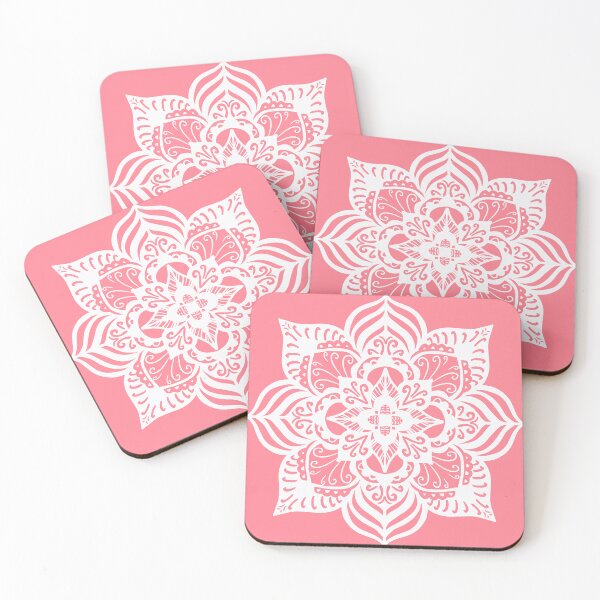 Item preview, Coral and white boho mandala designed and sold by thephoenixsoul.