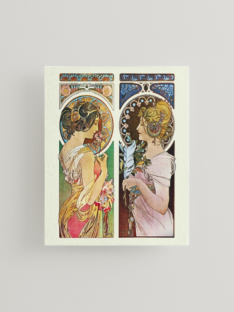 Primrose and Feather Mucha Vintage 1899 - La Primevere and La Plume  Reproduction Mounted Print for Sale by molamode