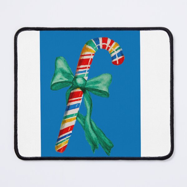 Item preview, Watercolor candy cane on blue background designed and sold by JuniperMT.