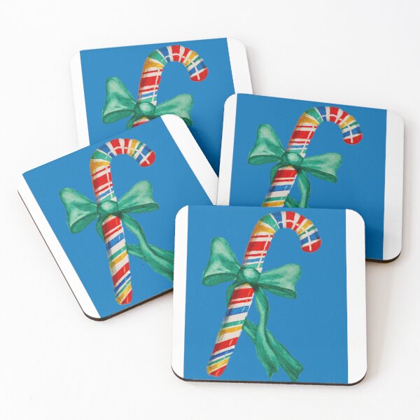 Item preview, Watercolor candy cane on blue background designed and sold by JuniperMT.