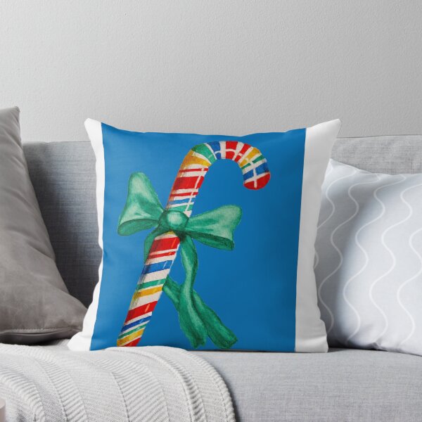 Item preview, Watercolor candy cane on blue background designed and sold by JuniperMT.