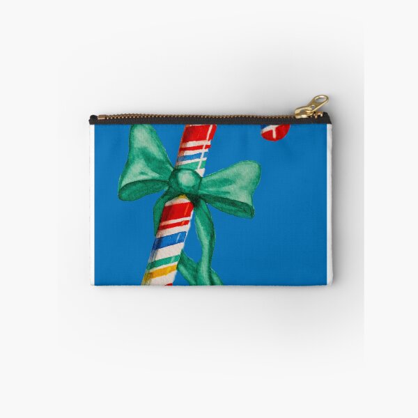 Item preview, Watercolor candy cane on blue background designed and sold by JuniperMT.