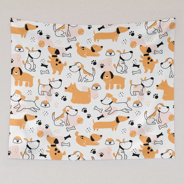Item preview, Seamless pattern of cute dog puppy symbol, toy, paw, footstep, cartoon, hearts designed and sold by funnynsimple.