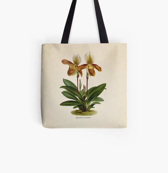Cyripedium crossianum old plate Bolsa estampada de tela