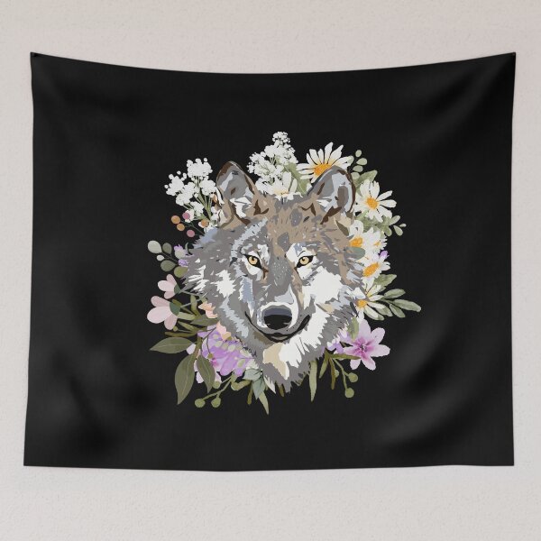 Item preview, Wolf and flowers designed and sold by Shiablue.