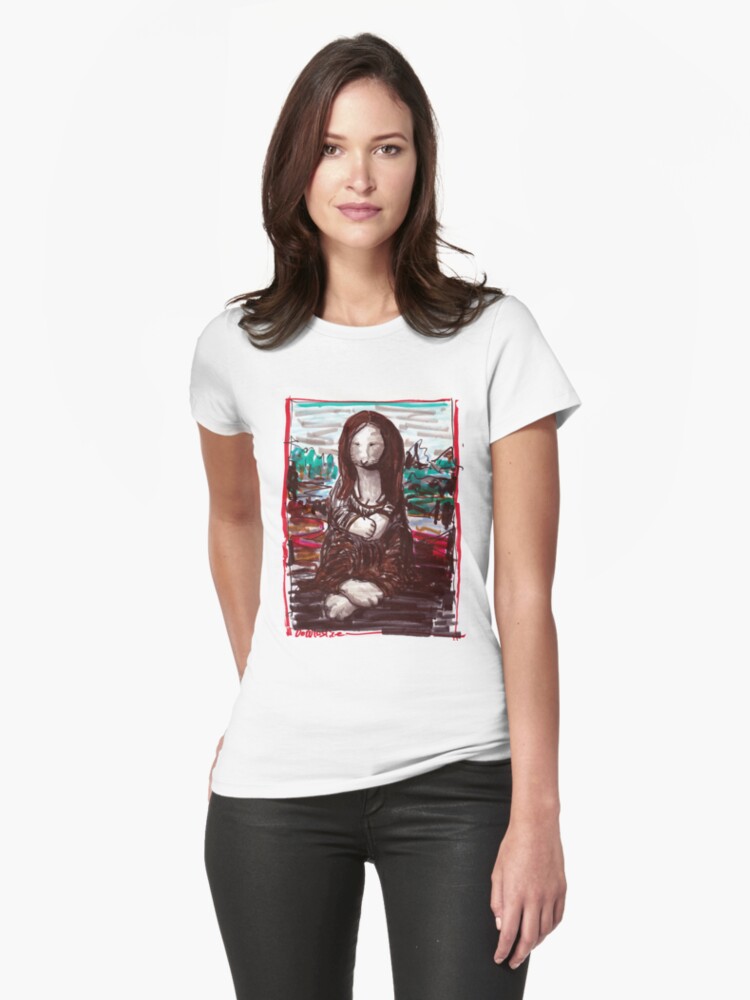 Thumbnail 1 of 3, Fitted T-Shirt, Bunny Lisa funny rabbit version of the Mona Lisa designed and sold by davidscohen.