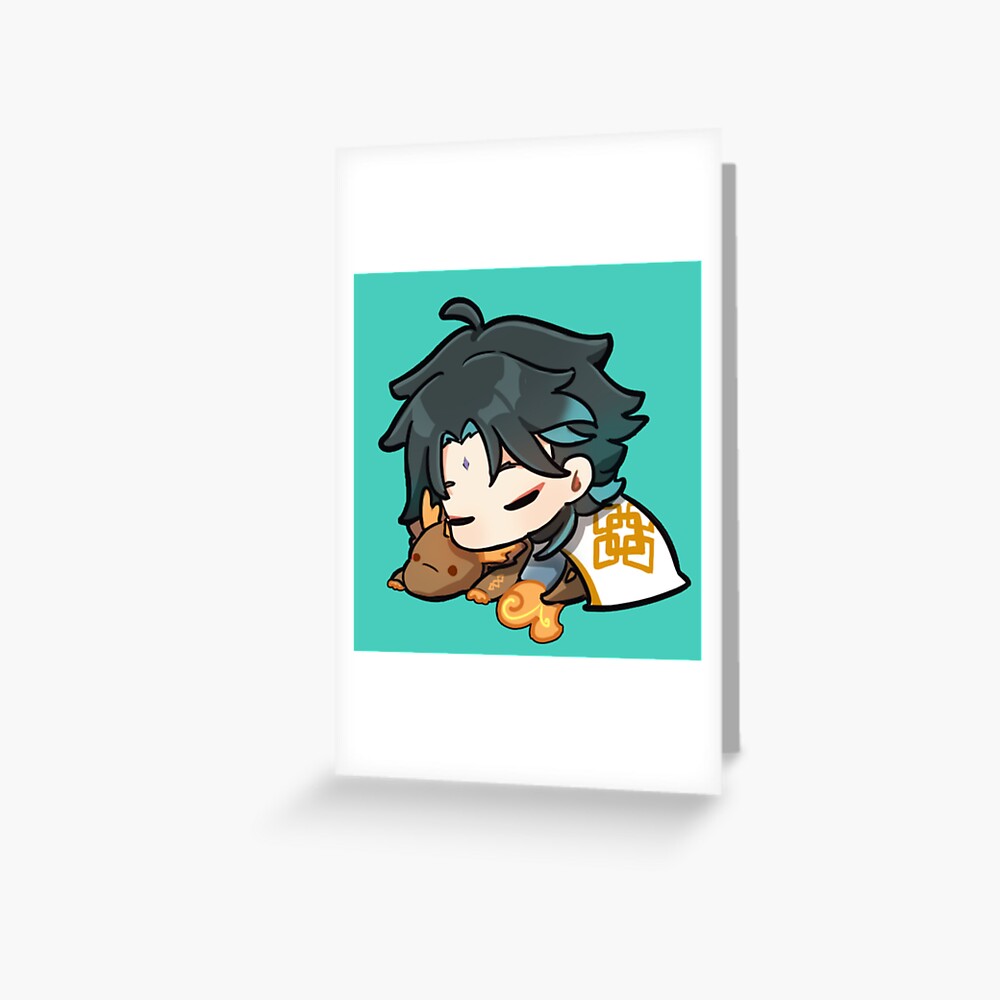 "New Sleeping Xiao Genshin Impact Xiao Chibi Pack" Greeting Card by