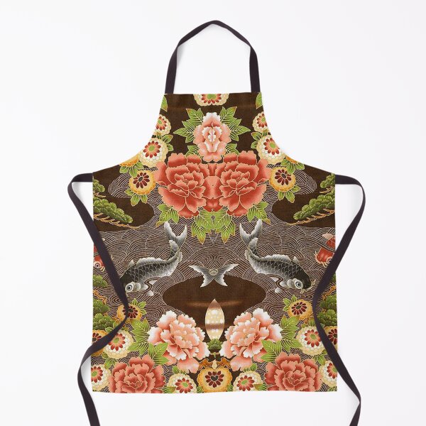 Item preview, RED GREY CATFISHES IN MOONLIGHT Kimono Style Antique Japanese Floral designed and sold by BulganLumini.