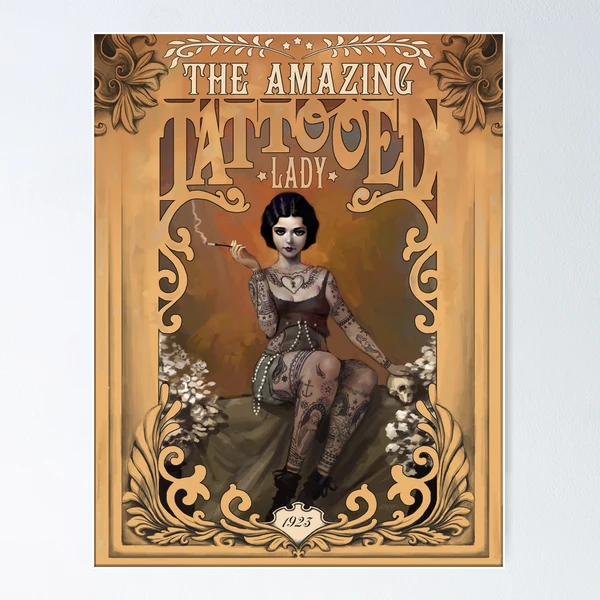 The Amazing Tattooed Lady Vintage Circus Poster