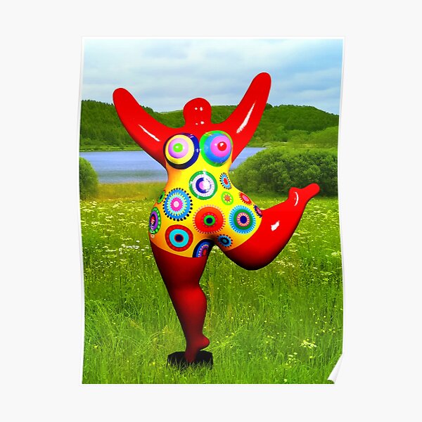 red Nana with Flowers, copyright by Biriney - tribute to Niki de Saint Phalle Poster