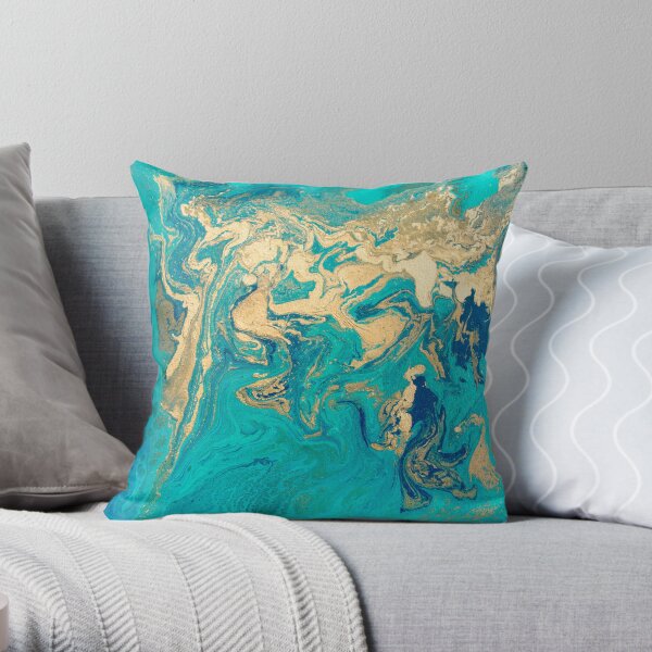 Golden Jade Fluid Painting Throw Pillow