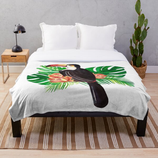 Aperçu de l'œuvre Toucan dans les feuilles, oiseaux tropicaux, fleurs tropicales, imprimé jungle créée et vendue par ColoursOfWind.