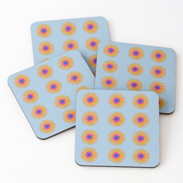 Item preview, Retro Colorful Orange, Pink Blue Flower Pattern on Light Blue Background  designed and sold by Digitalme Designs.
