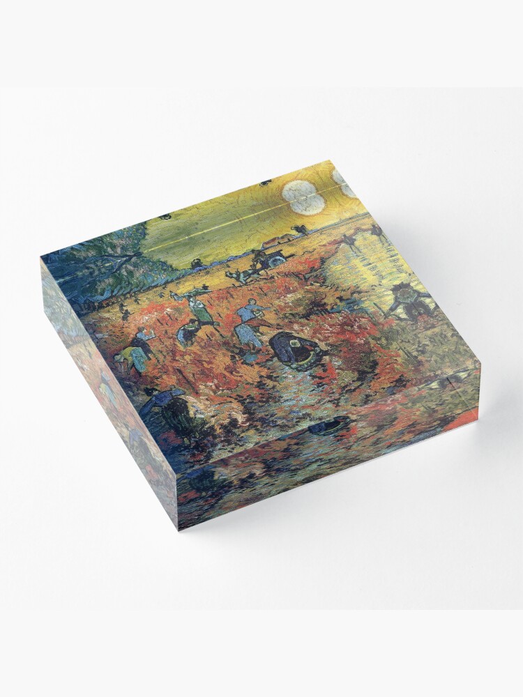 Alternate view of The Red Vineyards Oil Painting on Burlap by Vincent van Gogh Acrylic Block