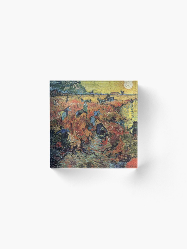 Alternate view of The Red Vineyards Oil Painting on Burlap by Vincent van Gogh Acrylic Block