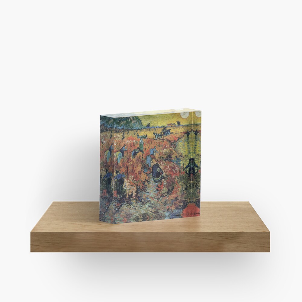 The Red Vineyards Oil Painting on Burlap by Vincent van Gogh Acrylic Block
