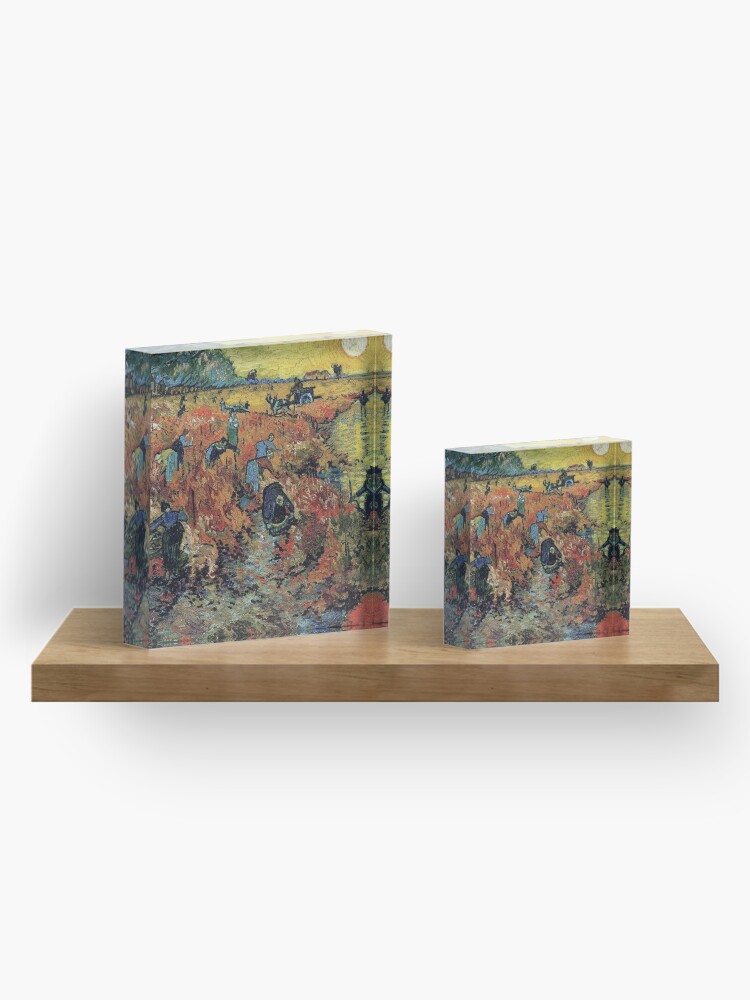Alternate view of The Red Vineyards Oil Painting on Burlap by Vincent van Gogh Acrylic Block