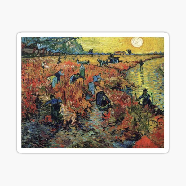 The Red Vineyards Oil Painting on Burlap by Vincent van Gogh Sticker
